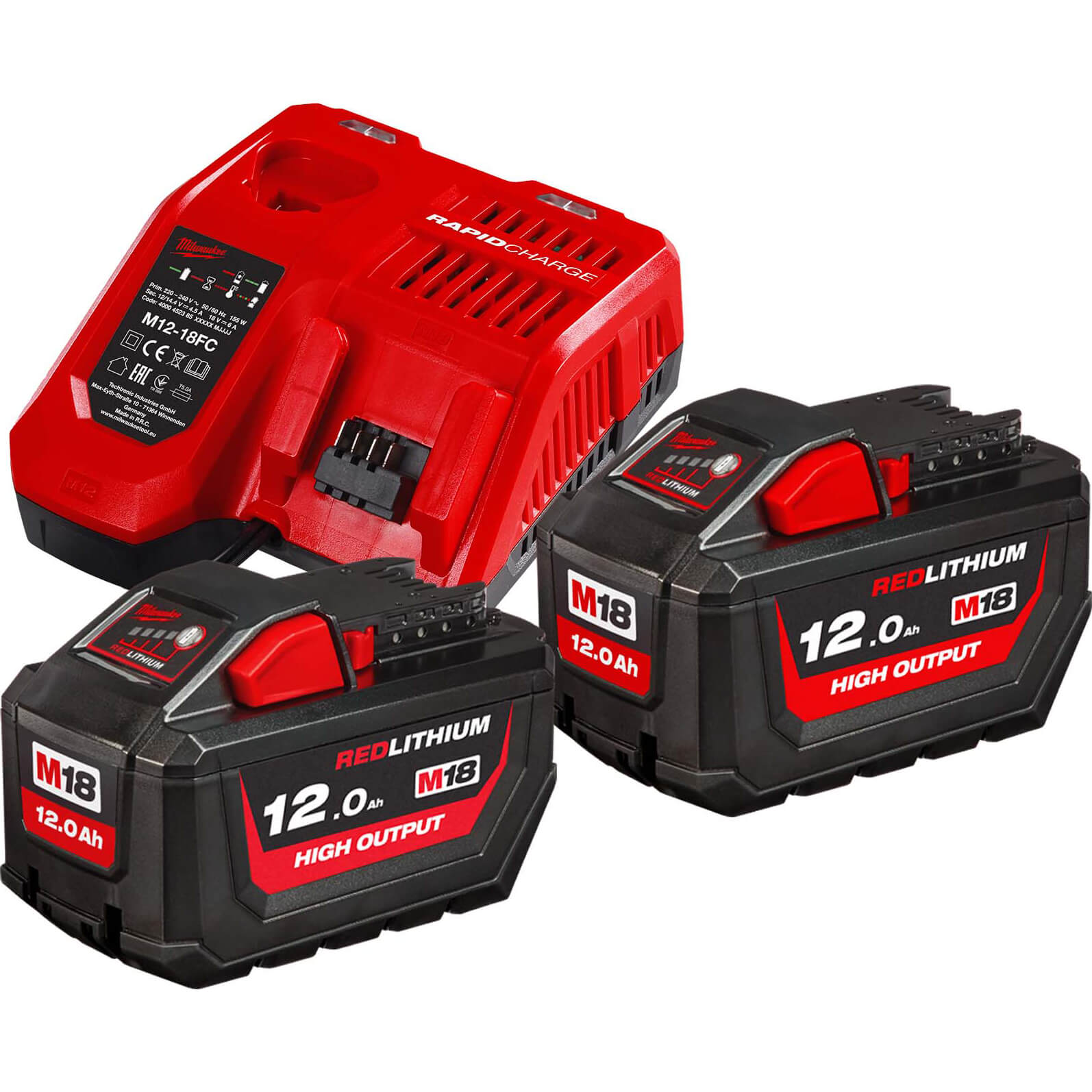 Image of Milwaukee M18 HNRG 18v Cordless Battery Charger and Twin 12ah Batteries 12ah