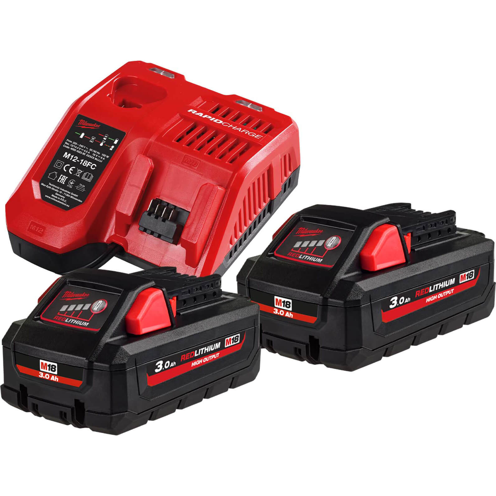 Image of Milwaukee M18 HNRG 18v Cordless Battery Charger and Twin 3ah Batteries 3ah