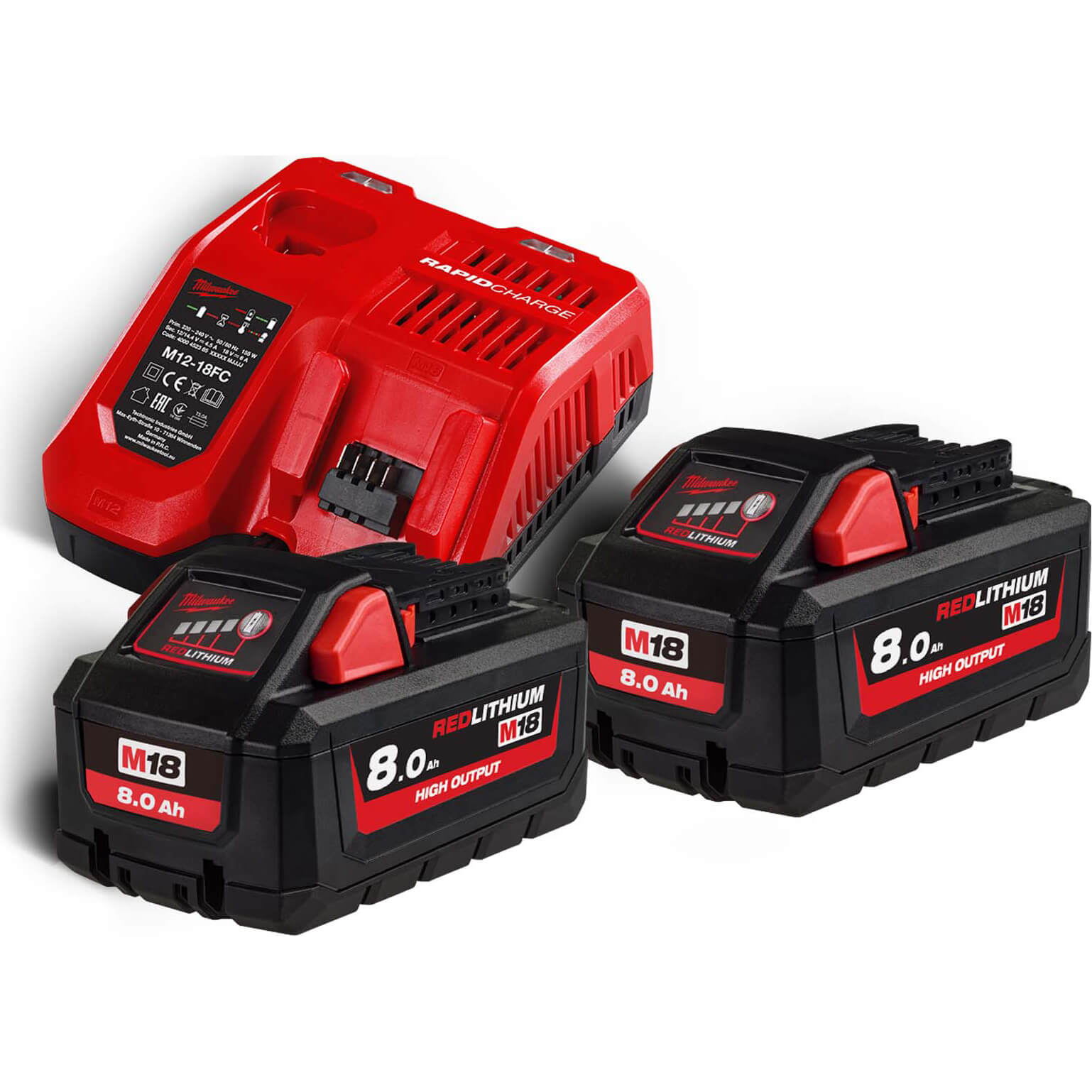 Image of Milwaukee M18 HNRG 18v Cordless Battery Charger and Twin 8ah Batteries 8ah