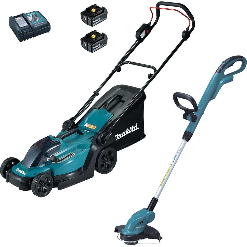 Image of Makita 18v LXT Cordless Garden Lawn Set 2 x 5ah Li-ion Charger