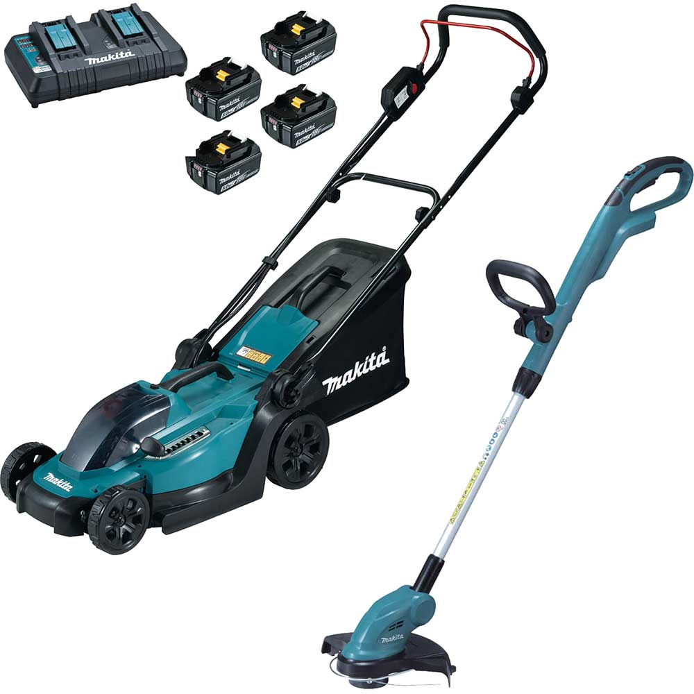 Image of Makita 18v LXT Cordless Garden Lawn Set 4 x 5ah Li-ion Twin Battery Charger