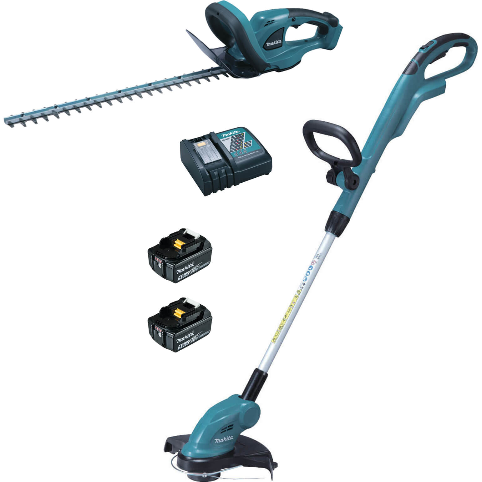 Image of Makita 18v LXT Cordless Grass and Hedge Trimmer Kit 2 x 5ah Li-ion Charger