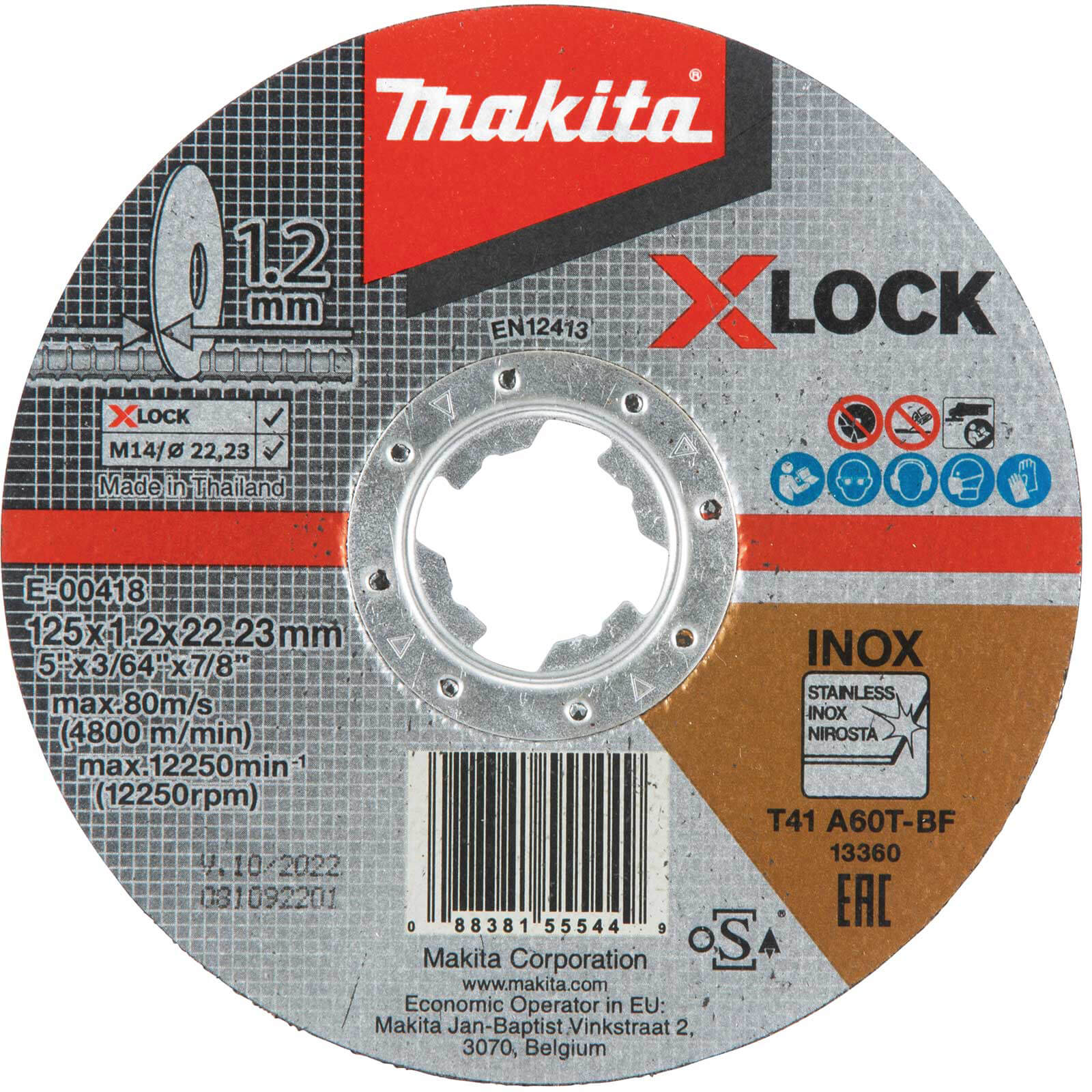 Image of Makita X Lock A60T Metal Cutting Disc 115mm 1.2mm 22mm