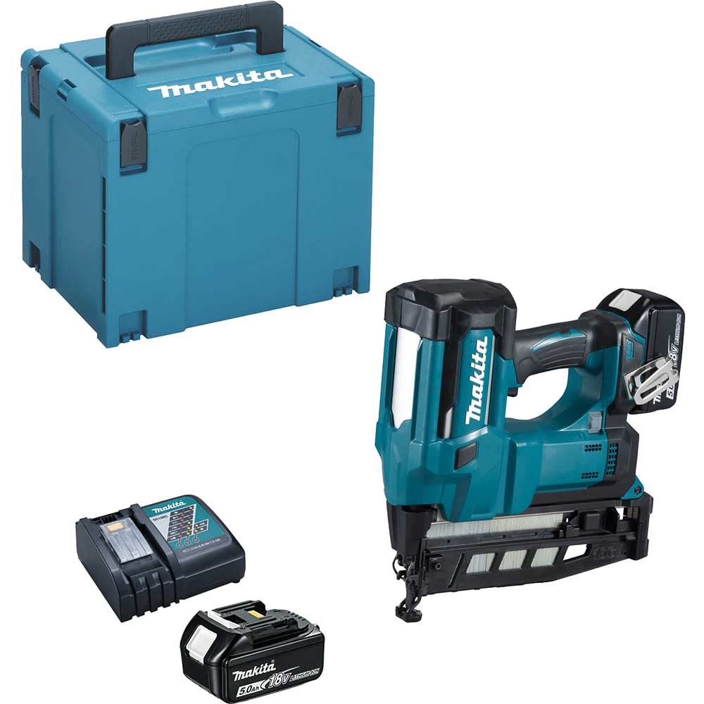 Image of Makita DBN600 18v LXT Cordless 16 Gauge Finishing Nailer 2 x 5ah Li-ion Charger Case