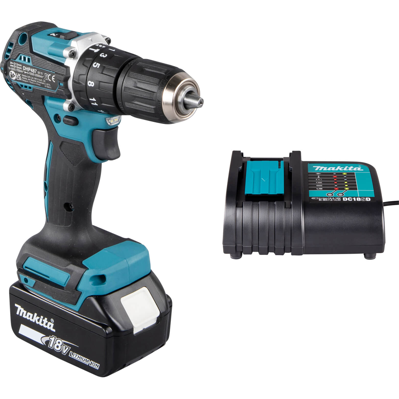 Makita DHP487 18v LXT Cordless Brushless Combi Drill 1 x 3ah Li-ion Battery Charger No Case