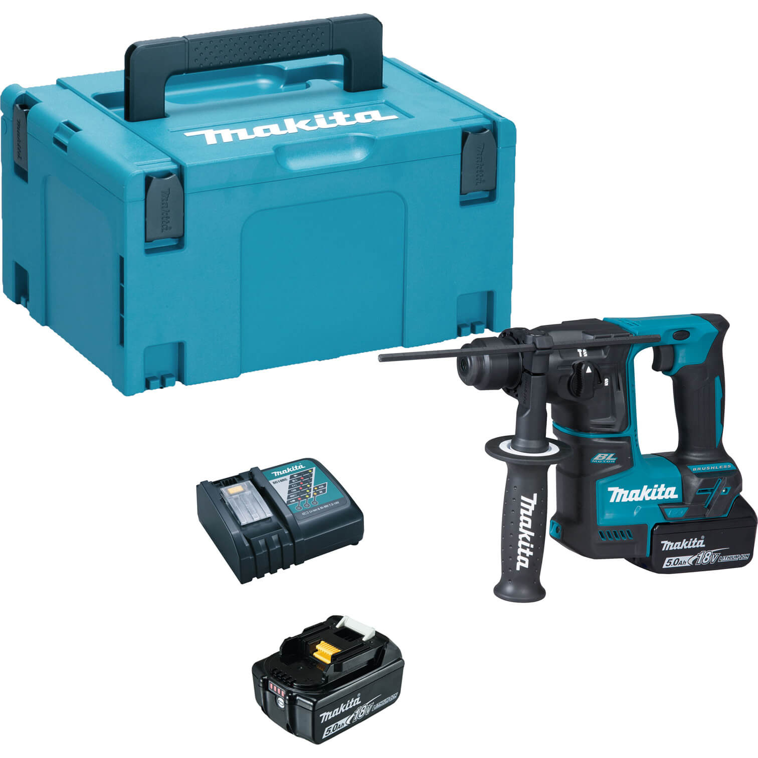 Image of Makita DHR171 18v LXT Cordless Brushless SDS Hammer Drill 2 x 5ah Li-ion Charger Case