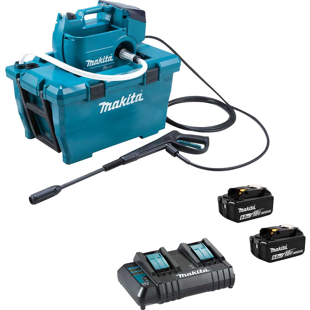 Image of Makita DHW080 Twin 18v LXT Cordless Brushless Pressure Washer 2 x 6ah Li-ion Charger