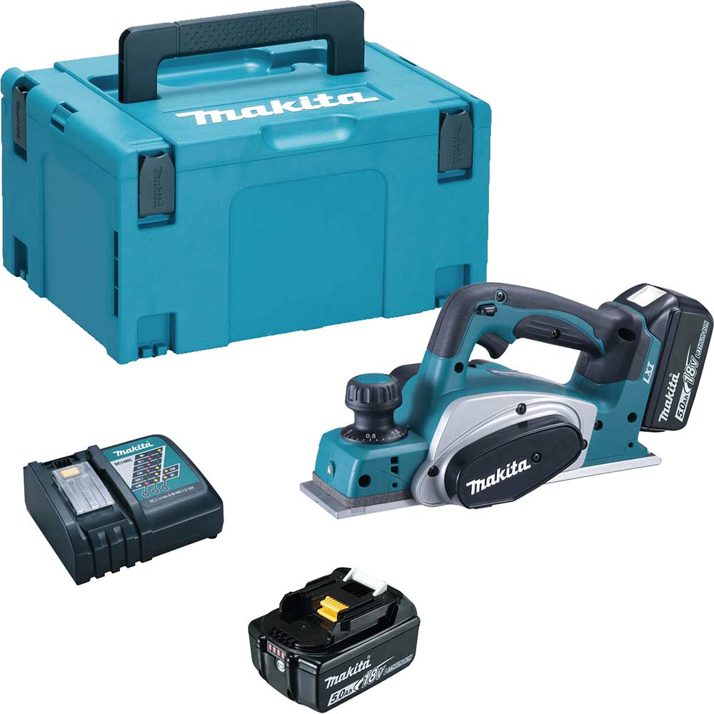 Image of Makita DKP180 18v LXT Cordless Planer 2 x 5ah Li-ion Charger Case