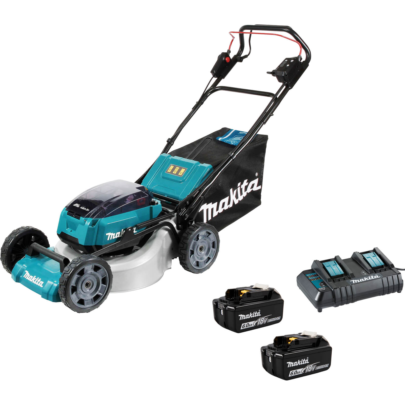 Image of Makita DLM462 Twin 18v LXT Cordless Brushless Lawnmower 460mm 2 x 6ah Li-ion Charger