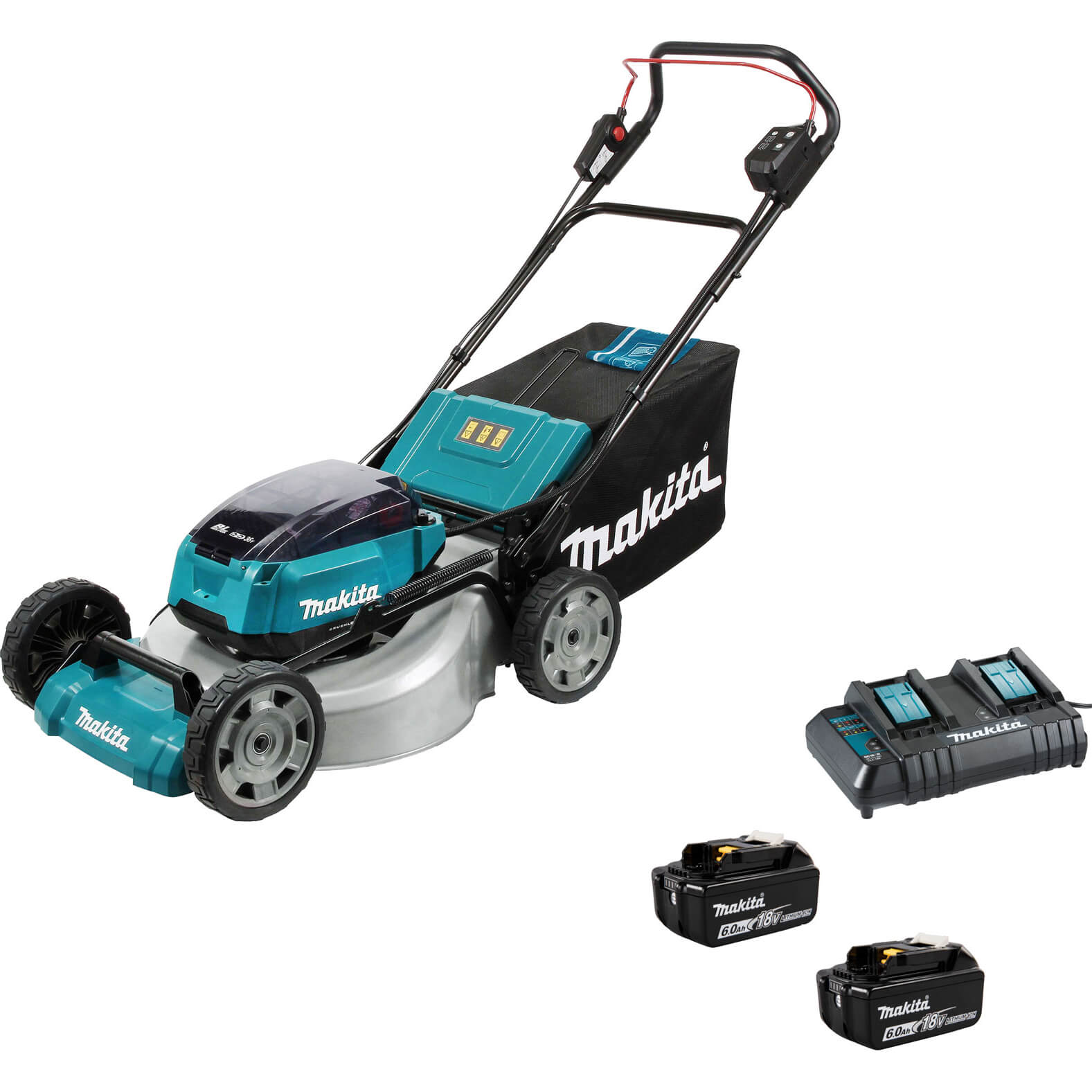 Image of Makita DLM530 Twin 18v LXT Cordless Brushless Lawnmower 530mm 2 x 6ah Li-ion Charger