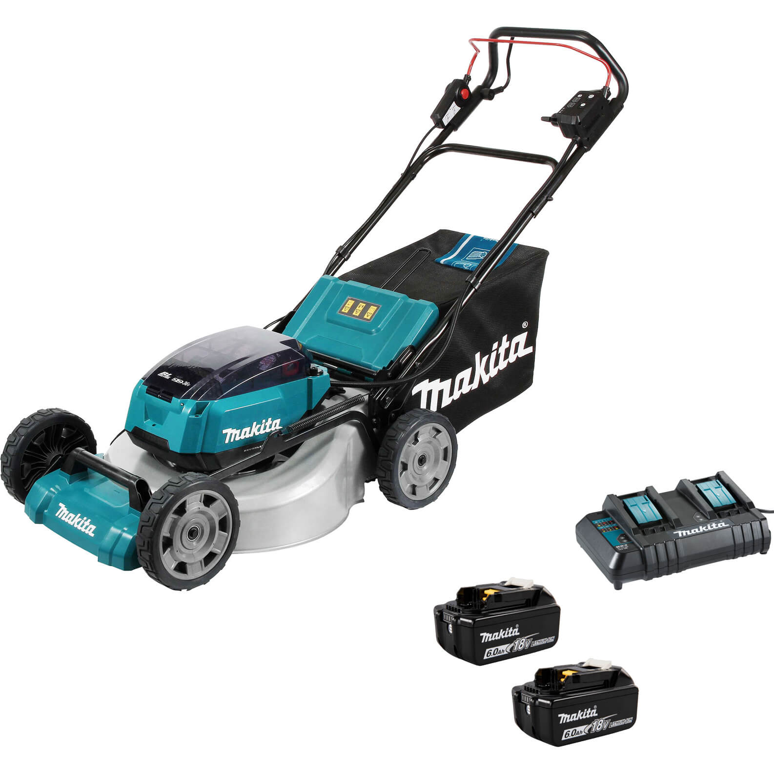 Image of Makita DLM532 Twin 18v LXT Cordless Brushless Lawnmower 530mm 2 x 6ah Li-ion Charger