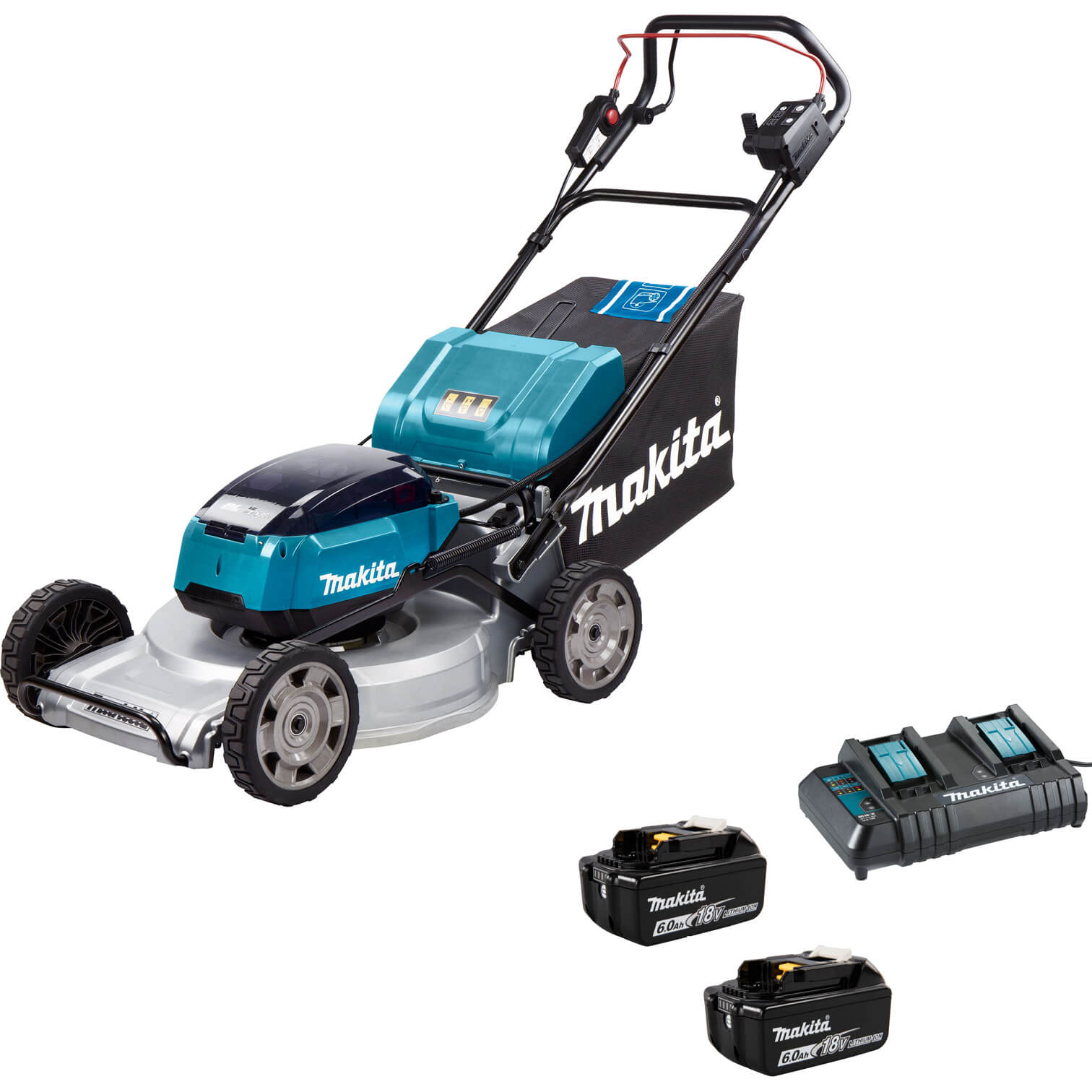 Image of Makita DLM533 Twin 18v LXT Cordless Brushless Lawnmower 530mm 2 x 6ah Li-ion Charger