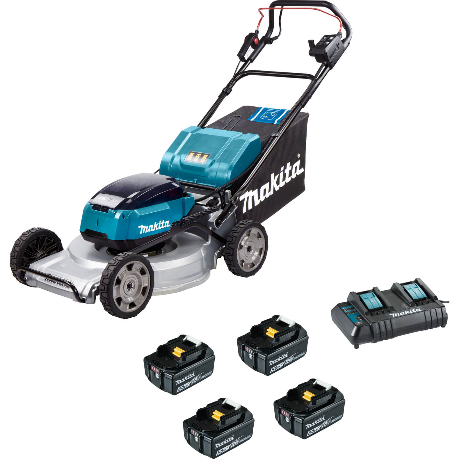 Image of Makita DLM533 Twin 18v LXT Cordless Brushless Lawnmower 530mm 4 x 5ah Li-ion Charger