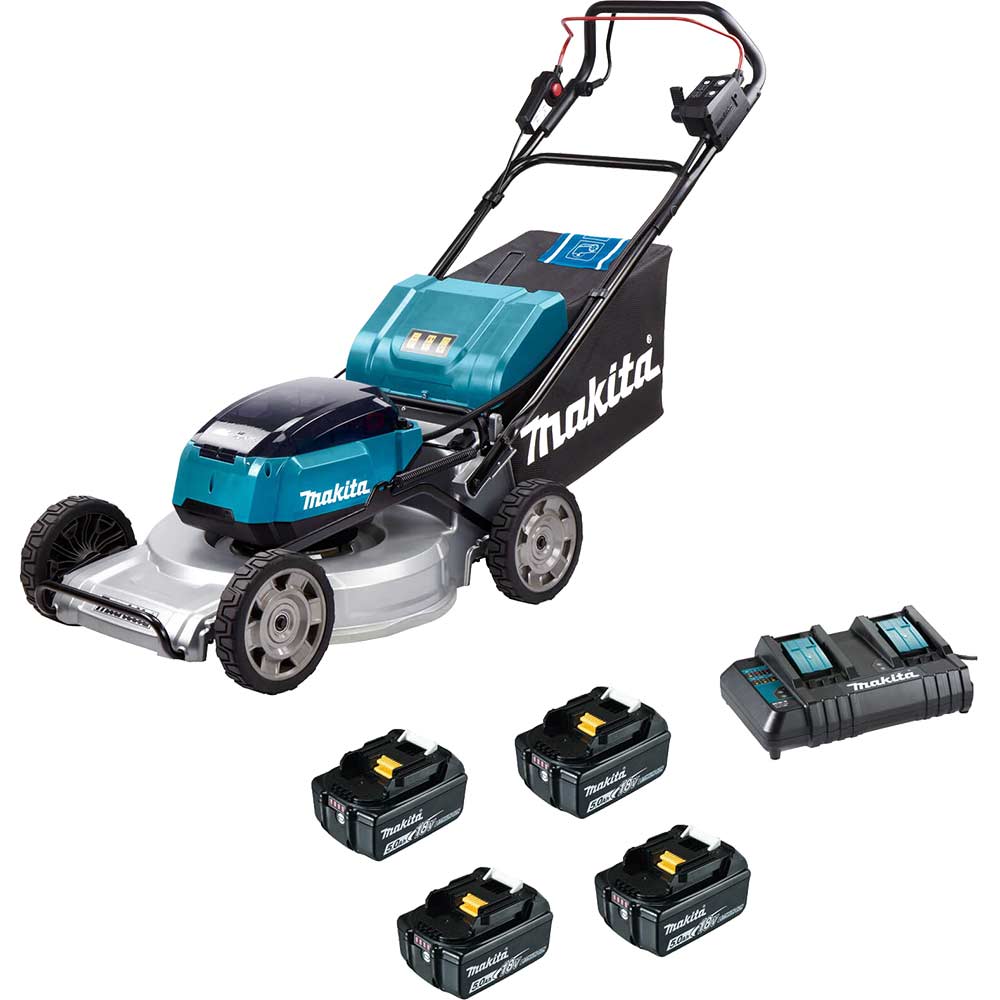 Image of Makita DLM533 Twin 18v LXT Cordless Brushless Lawnmower 530mm 4 x 5ah Li-ion Charger