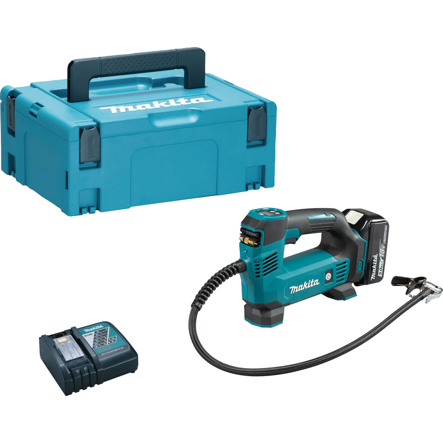 Image of Makita DMP180 18v LXT Cordless Tyre Inflator 1 x 5ah Li-ion Charger Case