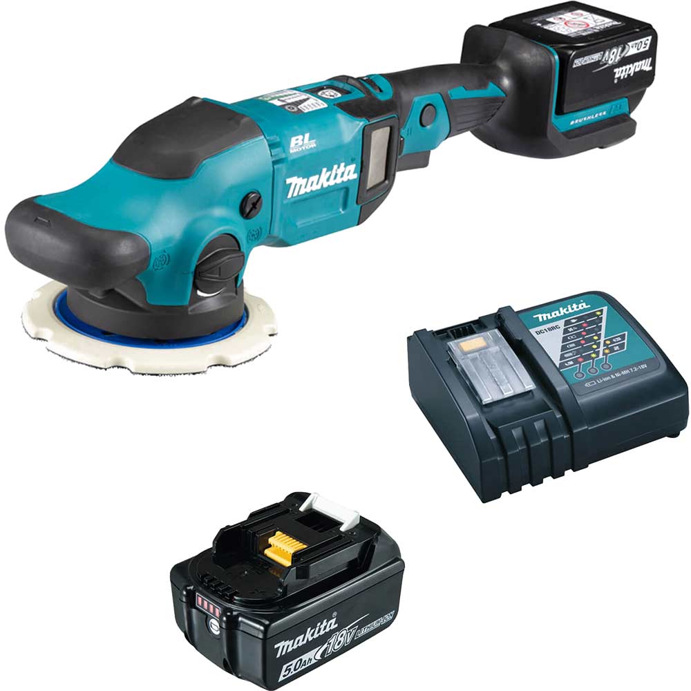 Makita DPO600 18v LXT Cordless Brushless Random Orbit Polisher 150mm 2 x 5ah Li-ion Battery Charger Bag