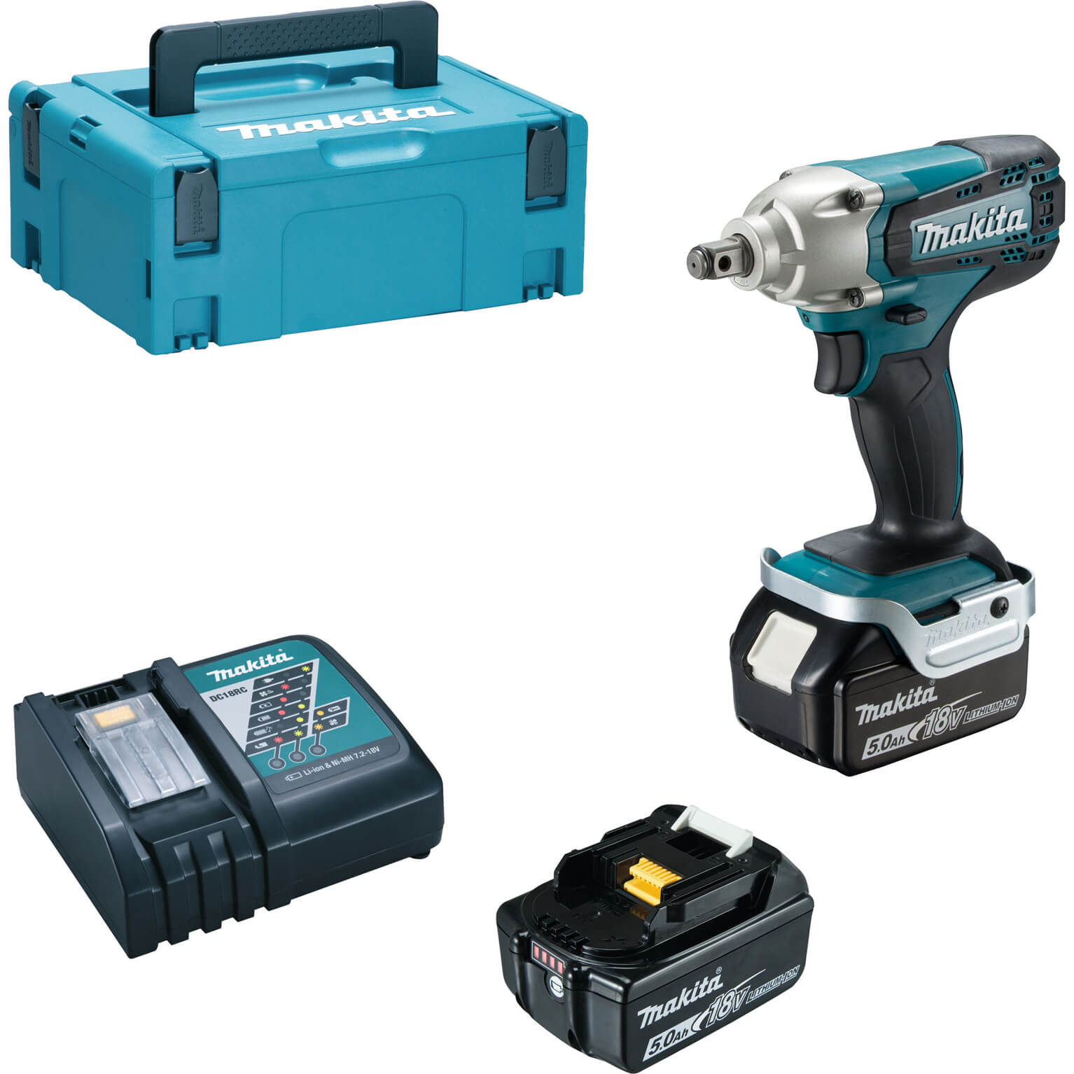 Image of Makita DTW190 18v LXT Cordless 1/2" Drive Impact Wrench 2 x 5ah Li-ion Charger Case