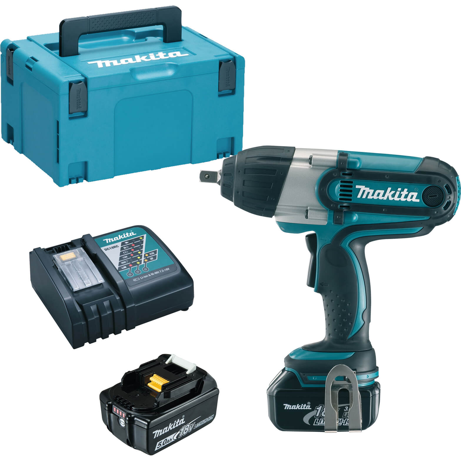 Image of Makita DTW450 18v LXT Cordless 1/2" Drive Impact Wrench 2 x 5ah Li-ion Charger Case