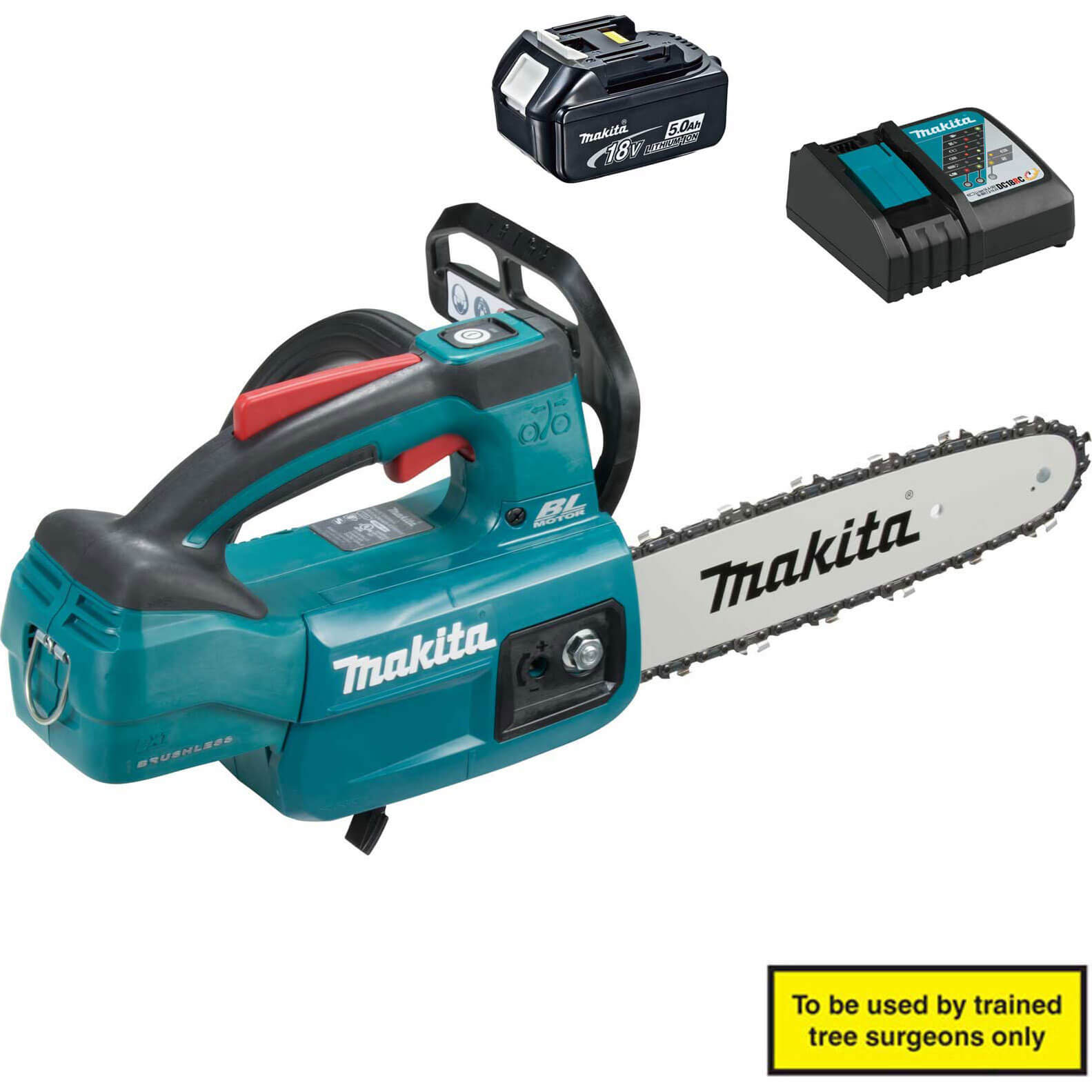Image of Makita DUC254 18v LXT Cordless Brushless Top Handled Chainsaw 1 x 5ah Li-ion Charger