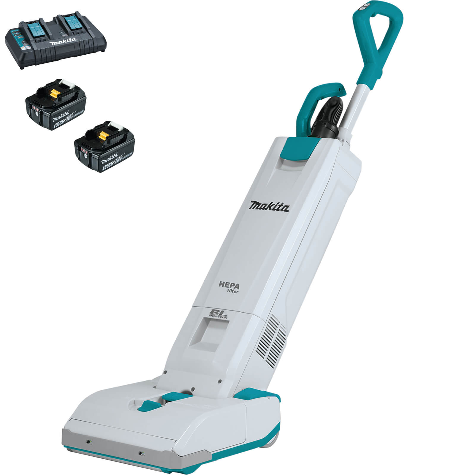 Image of Makita DVC560 Twin 18v LXT Cordless Brushless Upright Vacuum Cleaner 2 x 5ah Li-ion Twin Battery Charger