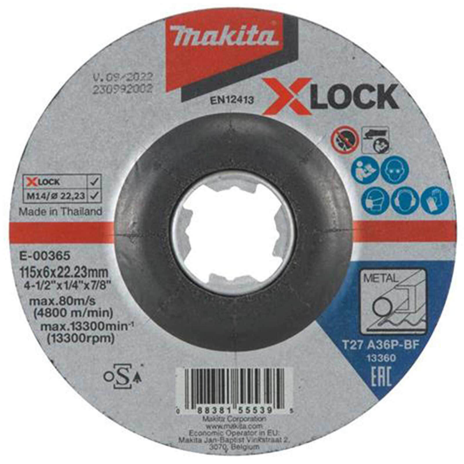 Image of Makita X Lock A36P Metal Grinding Disc 125mm 6mm 22mm