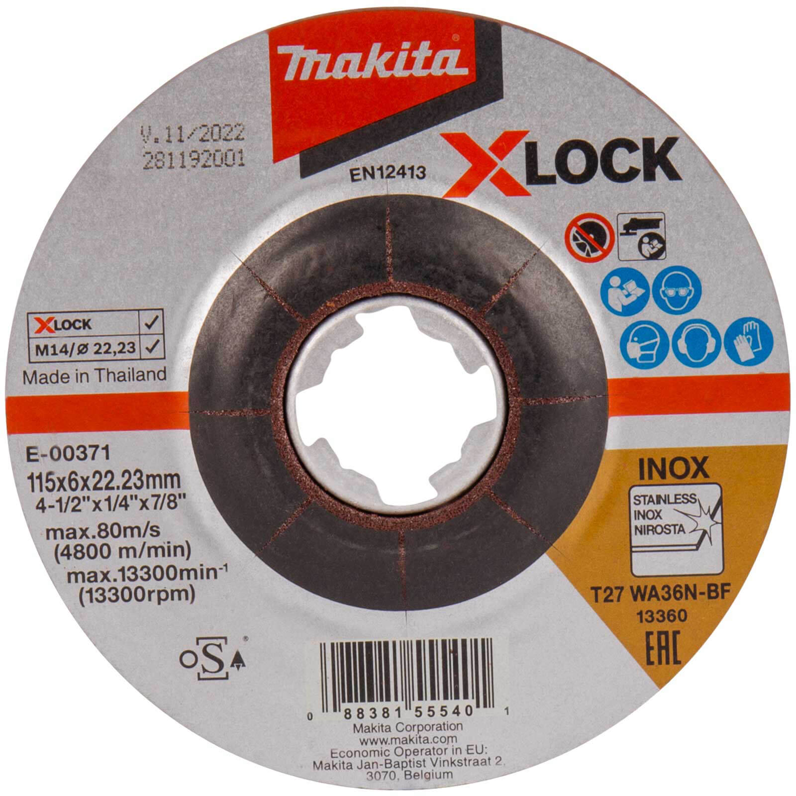 Image of Makita X Lock WA36N Metal Grinding Disc 115mm 6mm 22mm