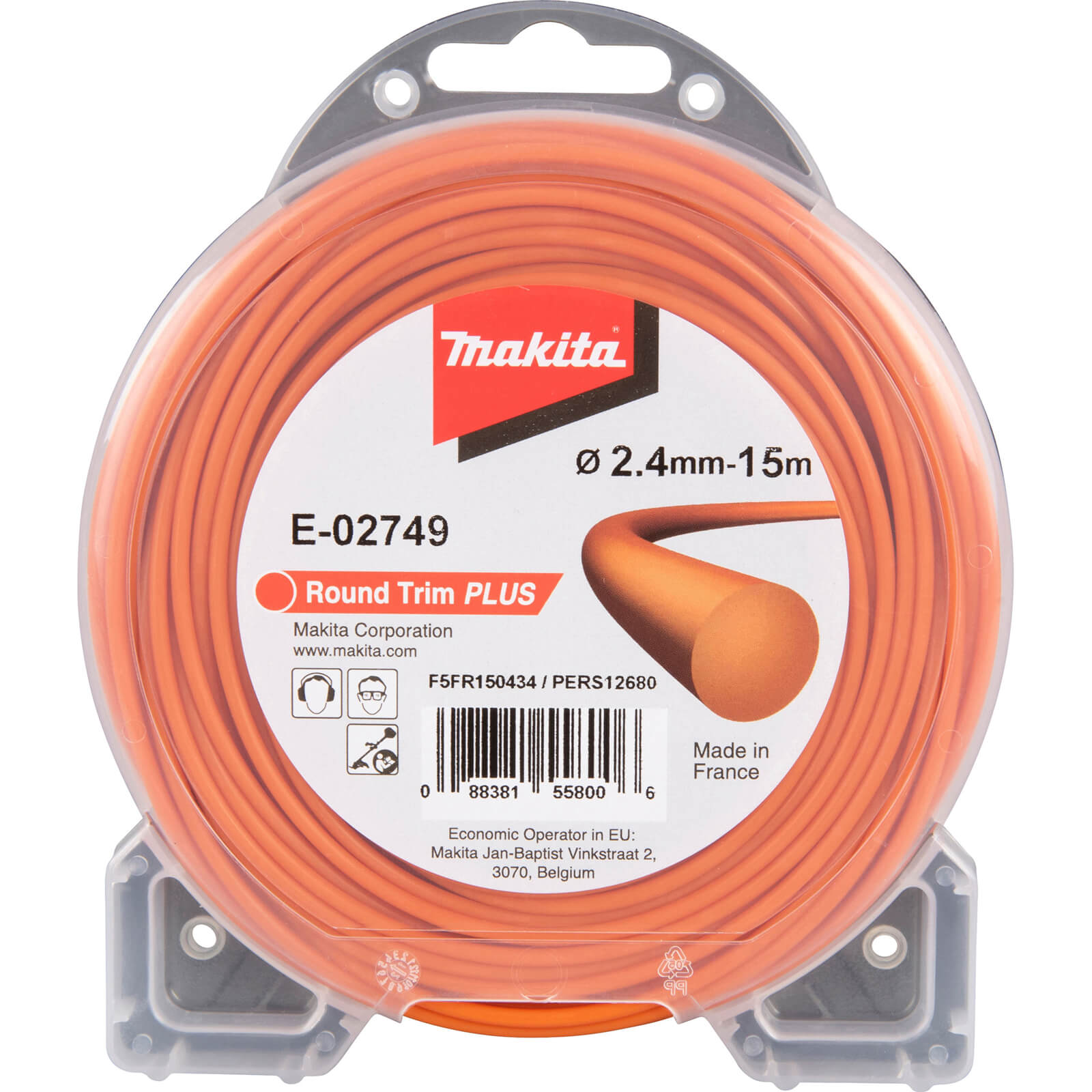 Image of Makita Round Trim Plus Orange Grass Trimmer Line 2.4mm 15m