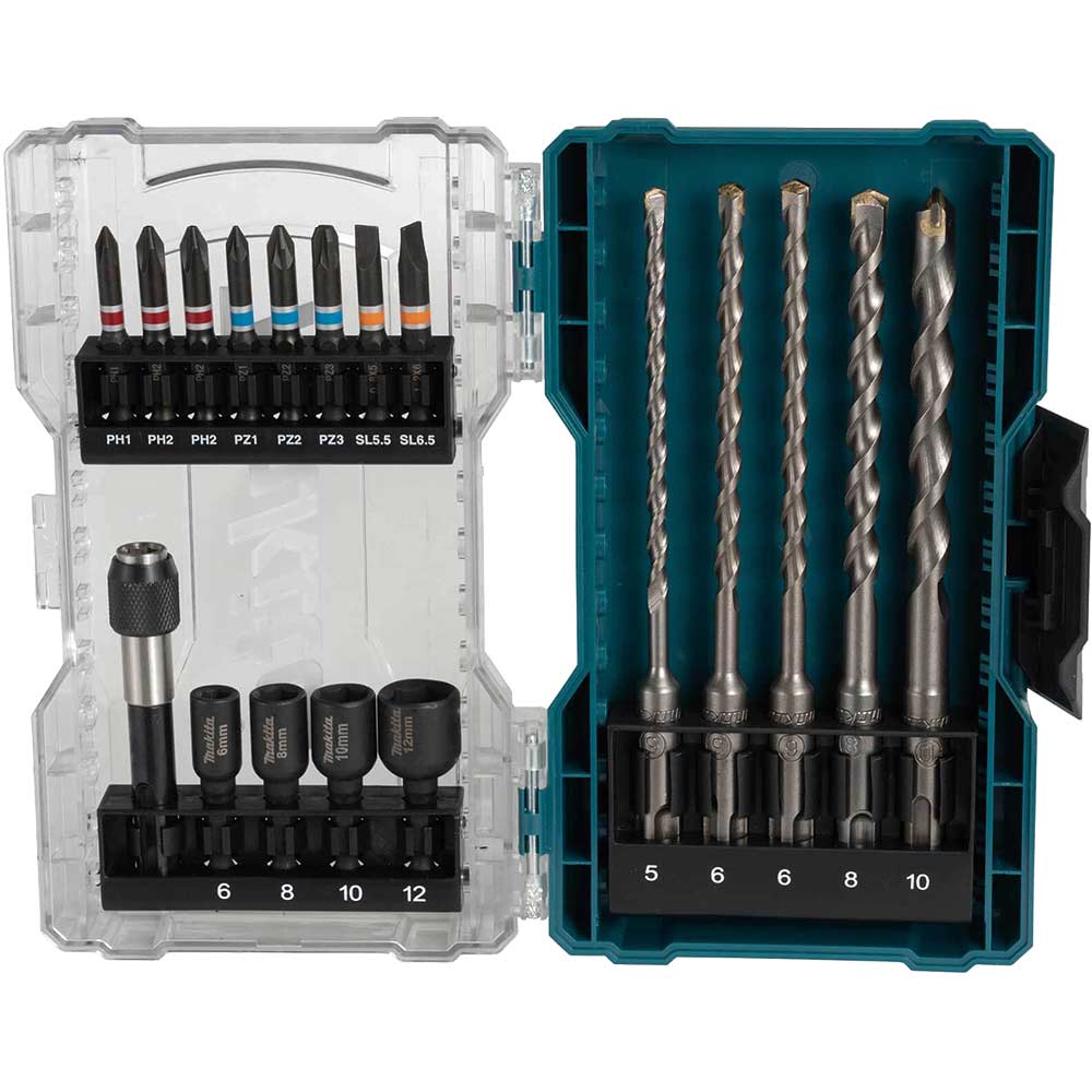 Image of Makita 18 Piece SDS Plus Drill and Screwdriver Bit Set