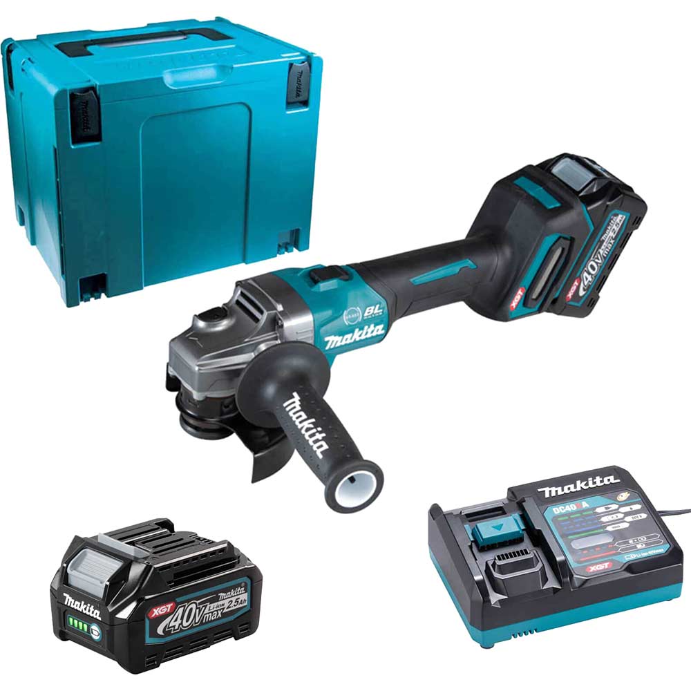 Image of Makita GA004G 40v Max XGT Cordless Brushless Angle Grinder 115mm 2 x 2.5ah Li-ion Charger Case