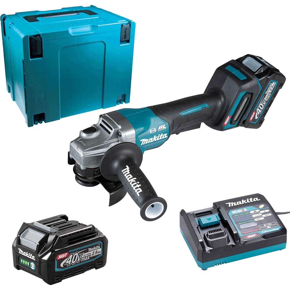 Makita GA012G 40v Max XGT Cordless Brushless Angle Grinder 115mm 2 x 2.5ah Li-ion Charger Case