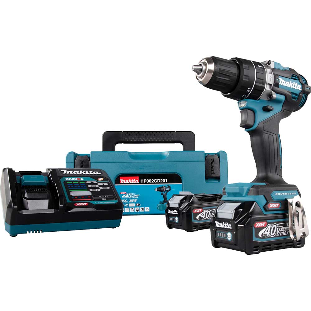 Makita HP002G 40v Max XGT Cordless Brushless Combi Drill 2 x 2.5ah Li-ion Battery Charger Case
