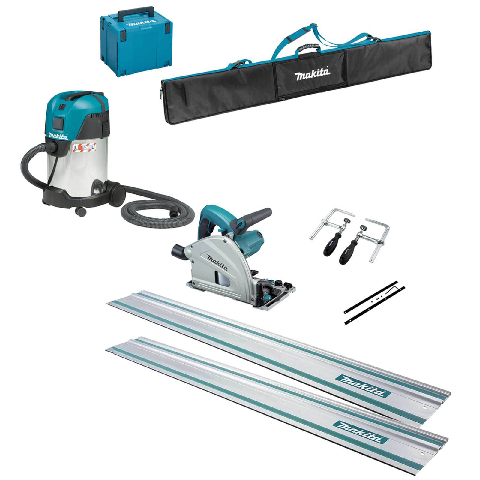 Image of Makita SP6000K7 Plunge Cut Circular Saw and Guide Rail Accessory 7 Piece Set 240v