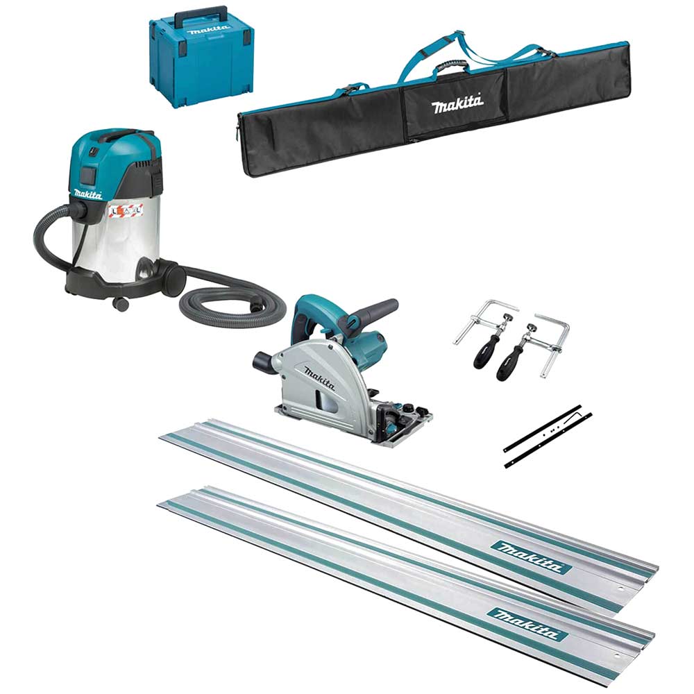 Image of Makita SP6000K7 Plunge Cut Circular Saw and Guide Rail Accessory 7 Piece Set 240v