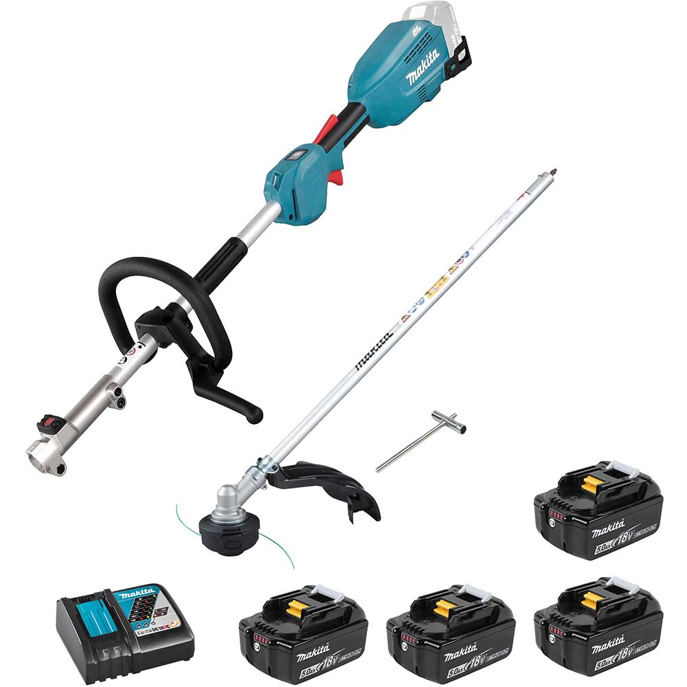 Makita 18v LXT Cordless Split Shaft Garden Multi Tool Kit 4 x 5ah Li-ion Twin Battery Charger