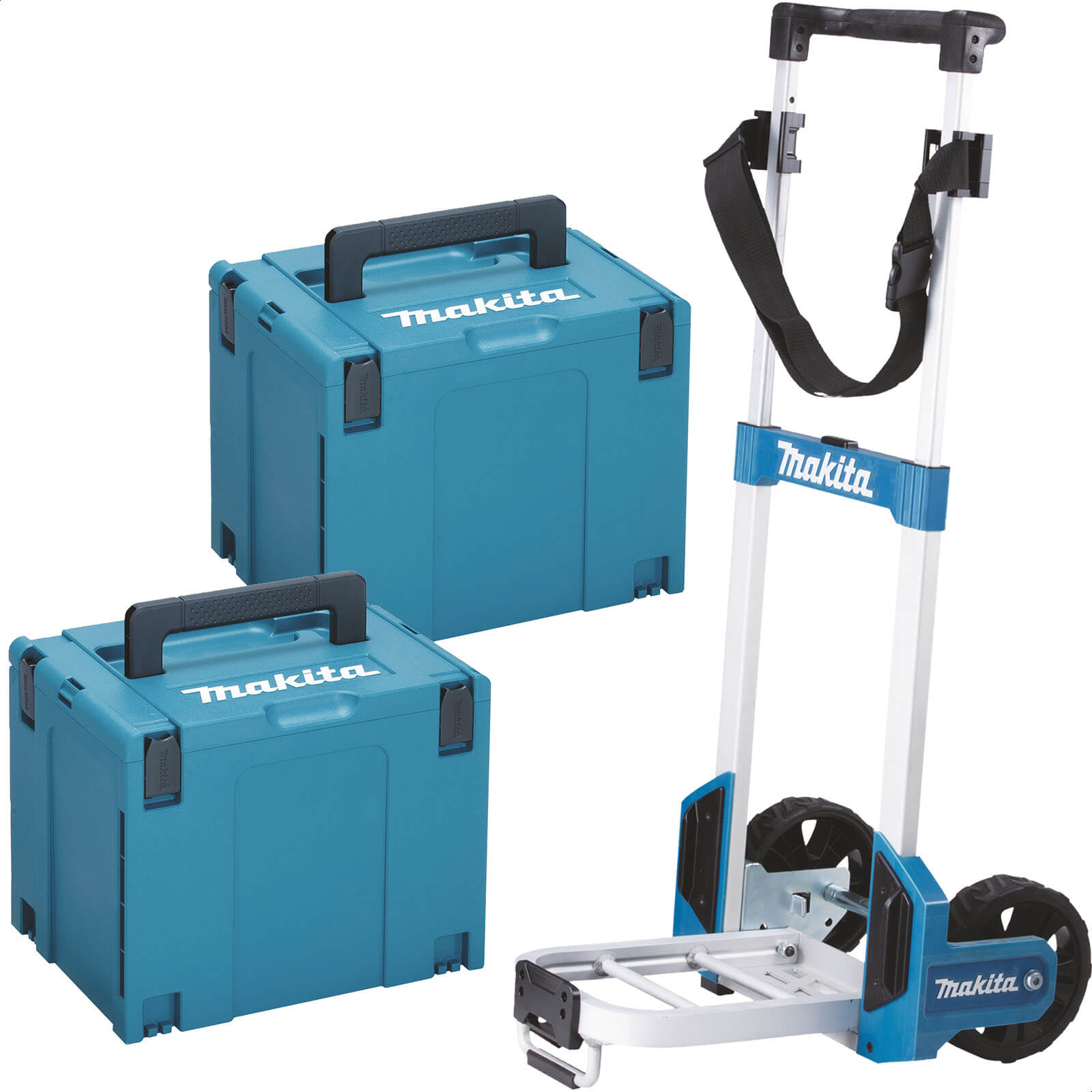 Image of Makita 2 Piece 821552-6 MakPac Connector Stackable Power Tool Case Set and Case Trolley