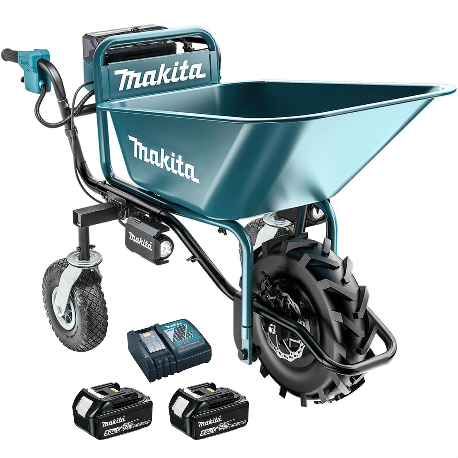 Image of Makita DCU180 18v LXT Cordless Brushless Wheelbarrow and Bucket Frame 2 x 5ah Li-ion Charger