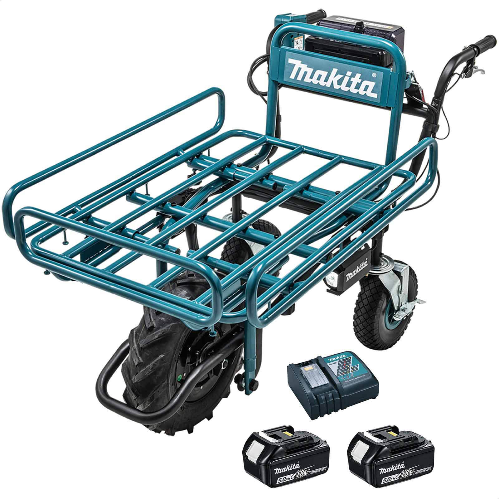 Image of Makita DCU180 18v LXT Cordless Brushless Wheelbarrow and Pipe Frame 2 x 5ah Li-ion Charger