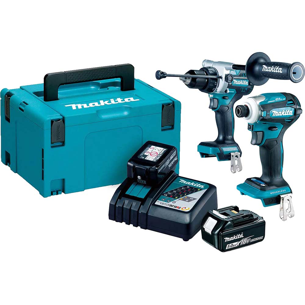 Makita DLX2455TJ 18v LXT Cordless Brushless Combi Drill and Impact Driver Kit 2 x 5ah Li-ion Charger Case