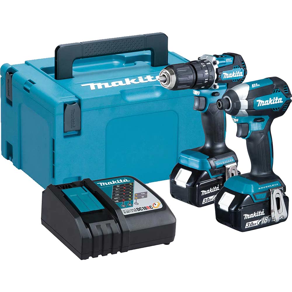 Makita DLX2460TJ 18v LXT Cordless Brushless Combi Drill and Impact Driver Kit 2 x 5ah Li-ion Charger Case