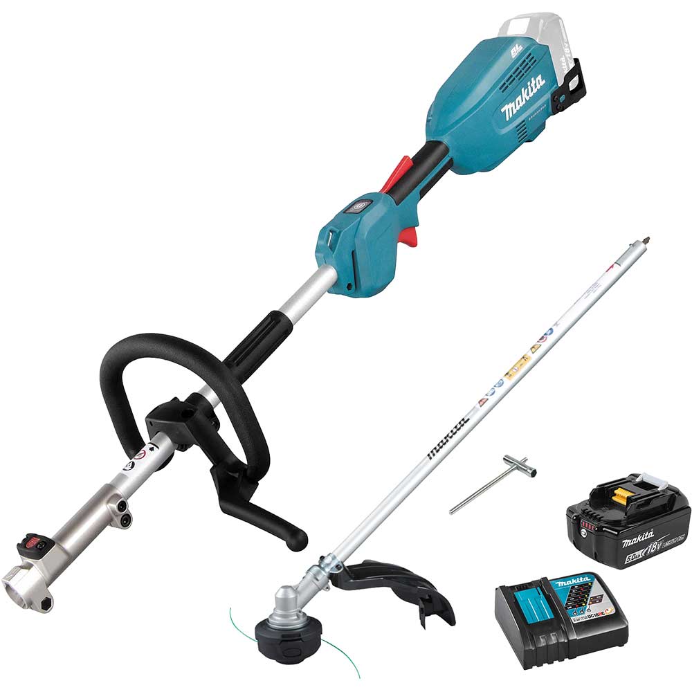 Makita DUX18 18v LXT Cordless Brushless Split Shaft Garden Multi Tool Set 1 x 5ah Li-ion Battery Charger