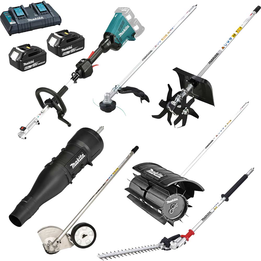 Makita DUX60 Twin 18v LXT Cordless Brushless Split Shaft Garden Multi Tool Set 2 x 6ah Li-ion Battery Charger