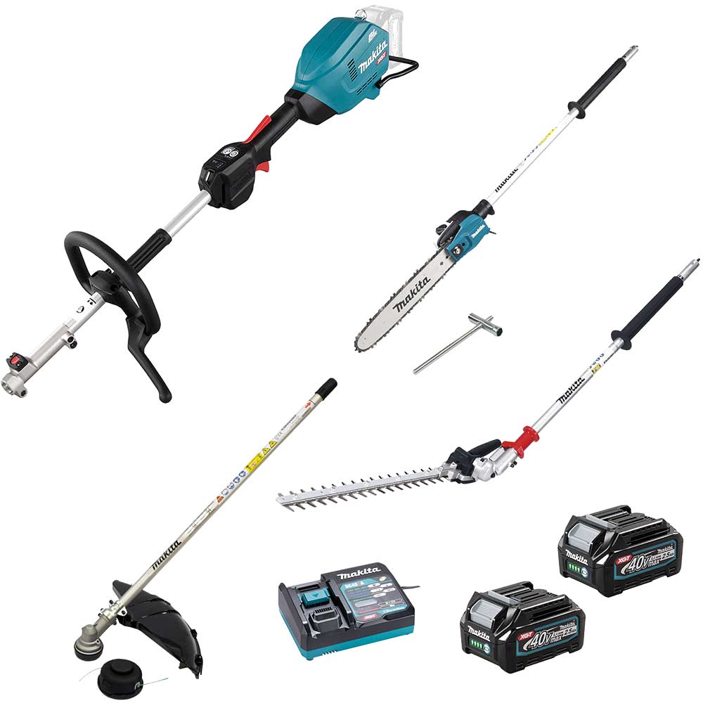 Makita UX01G 40v Max XGT Cordless Brushless Split Shaft Garden Multi Tool Set 2 x 2.5ah Li-ion Battery Charger