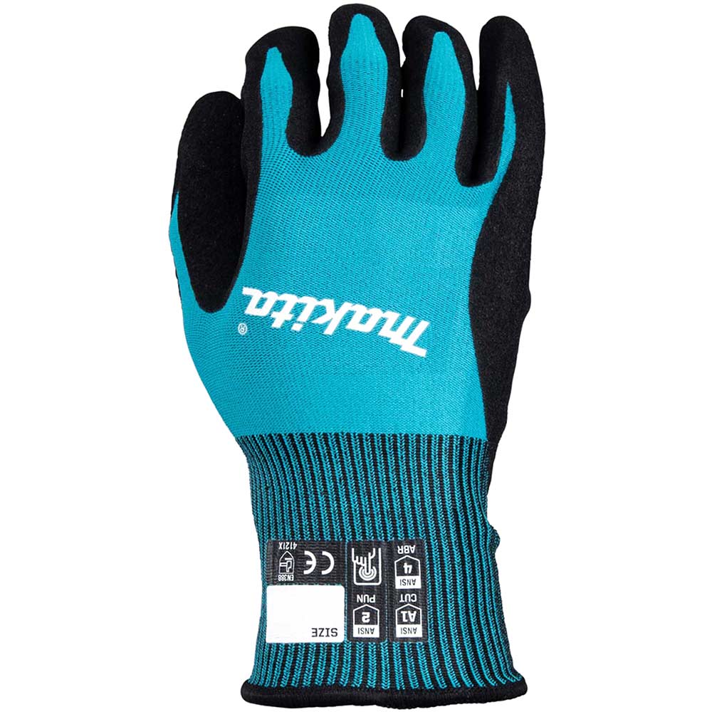 Makita FitKnit Cut Level 1 Nitrile Coated Dipped Gloves Black / Blue M Pack of 1