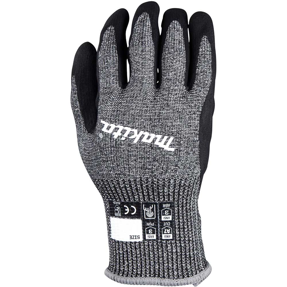Makita Advanced FitKnit Cut Level 7 Nitrile Coated Dipped Gloves Black / Grey M Pack of 1