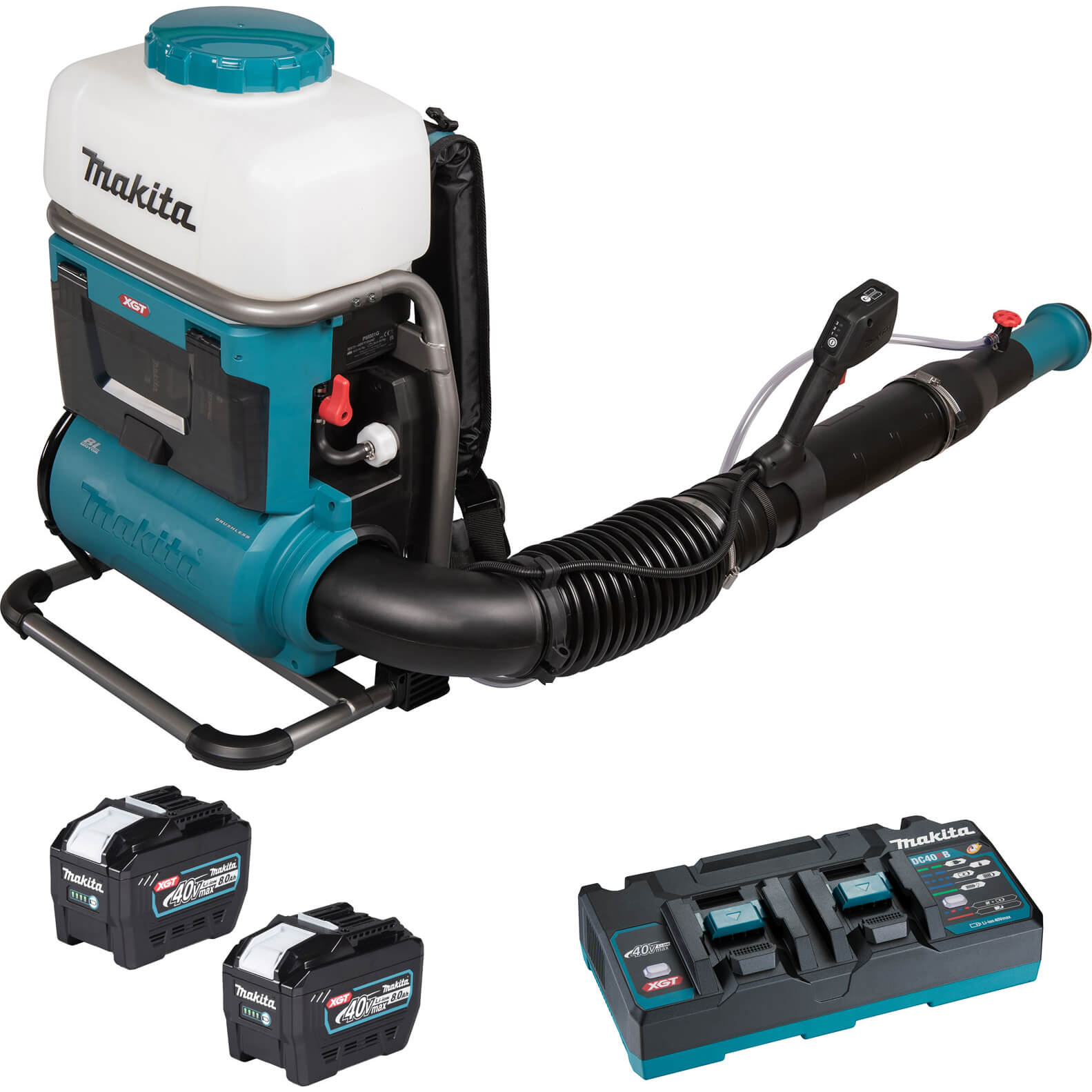 Image of Makita PM001G 40v XGT Cordless Brushless Backpack Mist Blower 2 x 8ah Li-ion Charger