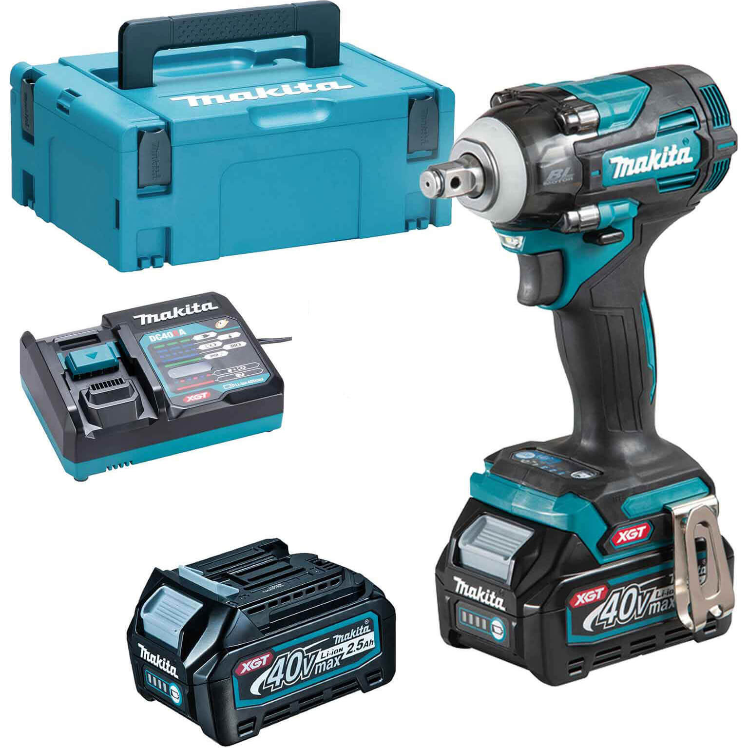 Image of Makita TW004G 40v Max XGT Cordless Brushless 1/2" Drive Impact Wrench 2 x 2.5ah Li-ion Charger Case