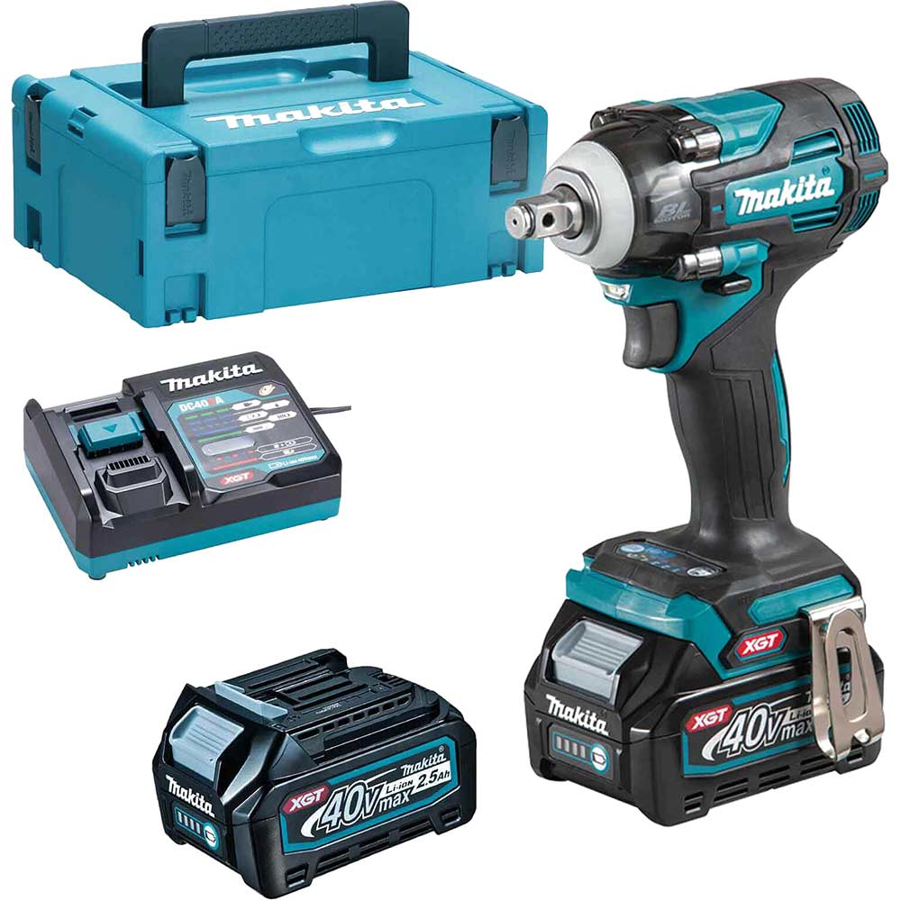 Makita TW004G 40v Max XGT Cordless Brushless 1/2" Drive Impact Wrench 2 x 2.5ah Li-ion Battery Charger Case