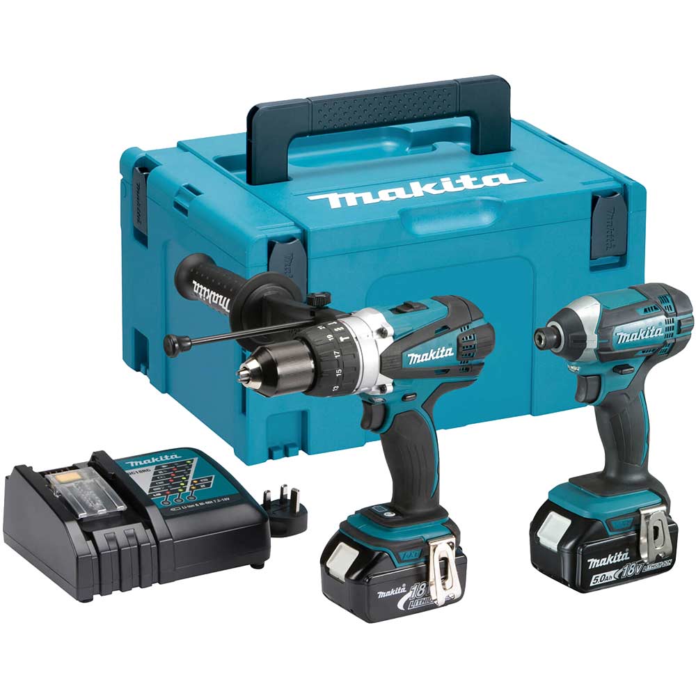 Image of Makita DLX2145TJ 18v LXT Cordless Combi Drill and Impact Driver Kit 2 x 5ah Li-ion Charger Case