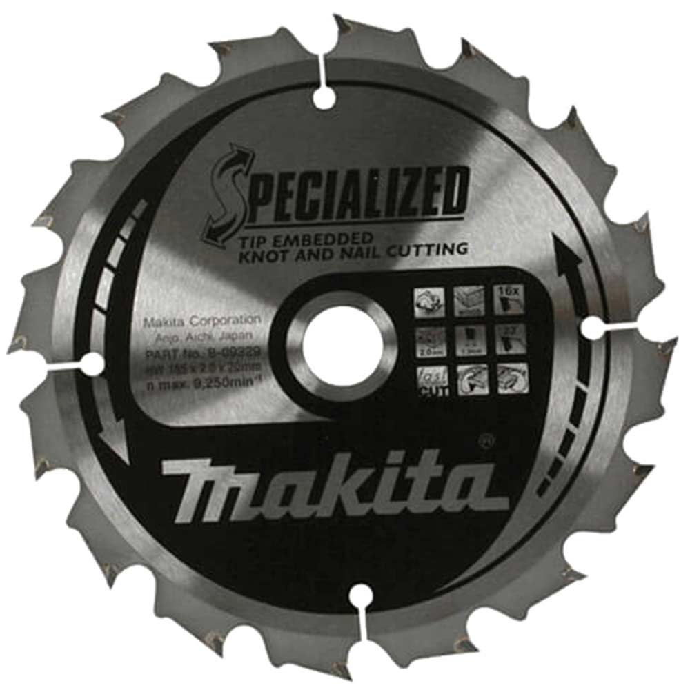 Image of Makita SPECIALIZED Knot and Nail Cutting Saw Blade 185mm 16T 30mm