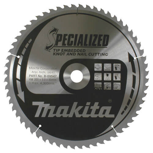 Image of Makita SPECIALIZED Knot and Nail Cutting Saw Blade 355mm 60T 30mm